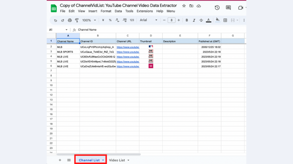 'Channel List' sheet