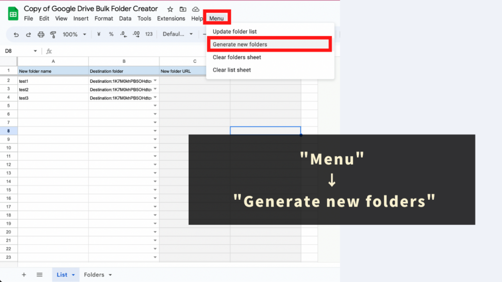 STEP 4: Click "Generate new folders" from the "Menu"