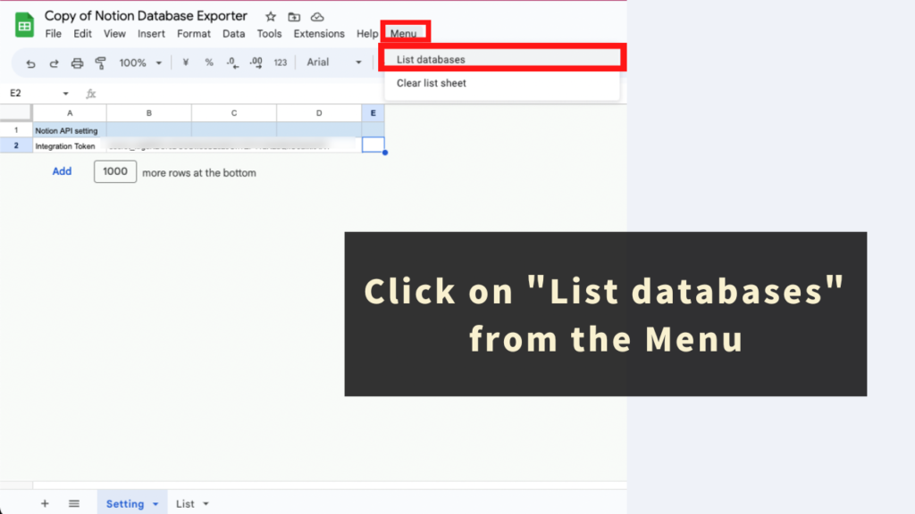 Click 'List Databases' from the "Menu"