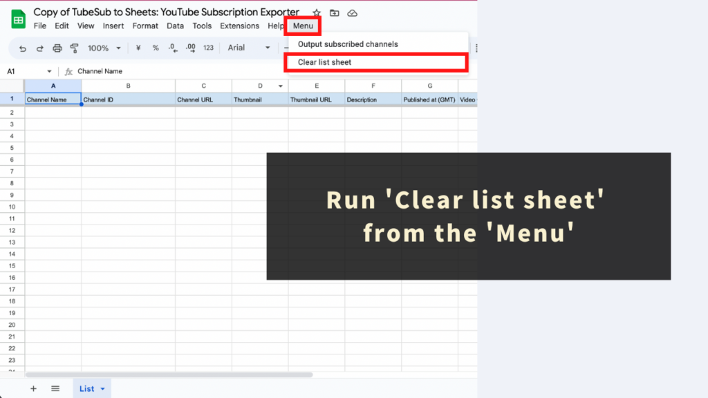 'Clear list sheet' function